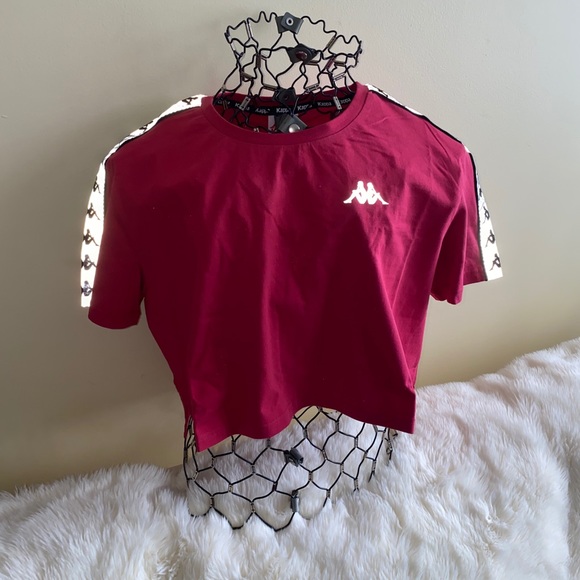 Kappa Tape Sleeve Logo Cotton Cropped Tee Size L Bright Pink - Picture 2 of 6